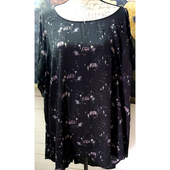 Torrid Top Black Abbey Camper Georgette Button Back Blouse Size 6X Travel Blouse - Picture 3 of 7